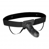 Чёрный полый страпон с вибрацией Unisex Vibrating Hollow Strap-On - 14 см. - Lux Fetish - купить с доставкой в Армавире