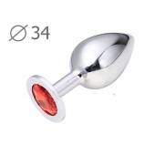 Коническая серебристая анальная втулка с красным кристаллом - 8,2 см. - Anal Jewelry Plug - купить с доставкой в Армавире