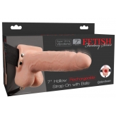 Телесный перезаряжаемый вибрострапон 7  Hollow Rechargeable Strap-on with Balls - 20,3 см. - Pipedream - купить с доставкой в Армавире
