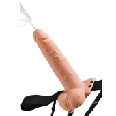 Телесный полый страпон с имитацией эякуляции 7.5  Hollow Squirting Strap-On with Balls Flesh - 21,6 см. - Pipedream - купить с доставкой в Армавире