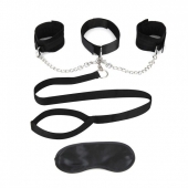 Чёрный ошейник с наручниками и поводком Collar Cuffs   Leash Set - Lux Fetish - купить с доставкой в Армавире