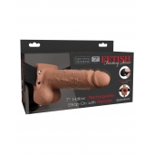 Кофейный перезаряжаемый вибрострапон 7  Hollow Rechargeable Strap-on with Balls - 20,3 см. - Pipedream - купить с доставкой в Армавире