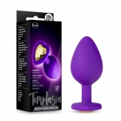 Фиолетовая анальная пробка Bling Plug Medium с золотистым стразом - 8,3 см. - Blush Novelties - купить с доставкой в Армавире