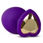 Фиолетовая анальная пробка Bling Plug Large с золотистым стразом - 9,5 см. - Blush Novelties - купить с доставкой в Армавире