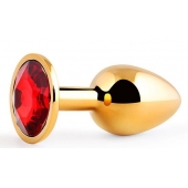 Золотистая анальная пробка с красным стразом - 7,2 см. - Anal Jewelry Plug - купить с доставкой в Армавире