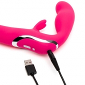 Ярко-розовый безремневой страпон Rechargeable Vibrating Strapless Strap-On - Happy Rabbit - купить с доставкой в Армавире