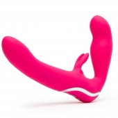 Ярко-розовый безремневой страпон Rechargeable Vibrating Strapless Strap-On - Happy Rabbit - купить с доставкой в Армавире