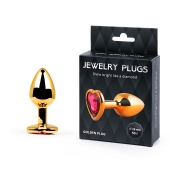 Золотистая анальная пробка с малиновым кристаллом-сердечком - 7 см. - Anal Jewelry Plug - купить с доставкой в Армавире