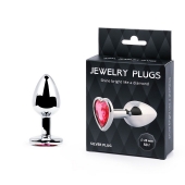 Серебристая анальная пробка с малиновым кристаллом-сердечком - 7 см. - Anal Jewelry Plug - купить с доставкой в Армавире
