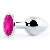 Серебристая анальная пробка с малиновым кристаллом - 7,2 см. - Anal Jewelry Plug - купить с доставкой в Армавире