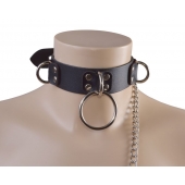 Черный кожаный ошейник Big Ring - Sitabella - купить с доставкой в Армавире