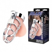 Серебристая металлическая клетка для члена с замком Enslave Cock Cage - BlueLine - купить с доставкой в Армавире