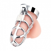 Серебристая металлическая клетка для члена с замком Enslave Cock Cage - BlueLine - купить с доставкой в Армавире
