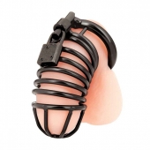 Черная металлическая клетка с замком Deluxe Chastity Cage - BlueLine - купить с доставкой в Армавире