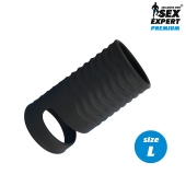 Черная открытая насадка на пенис с кольцом для мошонки L-size - 8,5 см. - Sex Expert - в Армавире купить с доставкой