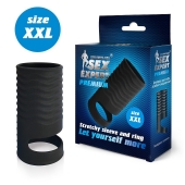 Черная открытая насадка на пенис с кольцом для мошонки XXL-size - 9,4 см. - Sex Expert - в Армавире купить с доставкой