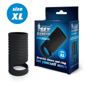 Черная открытая насадка на пенис с кольцом для мошонки XL-size - 8,9 см. - Sex Expert - в Армавире купить с доставкой