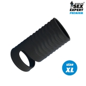 Черная открытая насадка на пенис с кольцом для мошонки XL-size - 8,9 см. - Sex Expert - в Армавире купить с доставкой