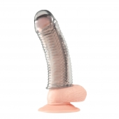 Текстурированная насадка на пенис Clear Textured Penis Enhancing Sleeve Extension - 16,5 см. - BlueLine - в Армавире купить с доставкой