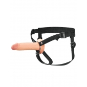 Телесный полый страпон на черных ремнях Hollow Silicone Strap-on - 17,8 см. - Pipedream - купить с доставкой в Армавире