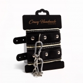 Черные скругленные наручники с мягкой бежевой подкладкой - Crazy Handmade - купить с доставкой в Армавире