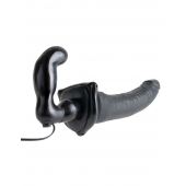 Черный страпон с вагинальной пробкой Deluxe Vibrating Penetrix Strap-On - 19 см. - Pipedream - купить с доставкой в Армавире