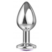 Большая серебристая анальная пробка Diamond Purple Sparkle Large с фиолетовым кристаллом - 8 см. - Lola Games - купить с доставкой в Армавире