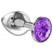 Большая серебристая анальная пробка Diamond Purple Sparkle Large с фиолетовым кристаллом - 8 см. - Lola Games - купить с доставкой в Армавире