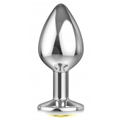 Большая серебристая анальная пробка Diamond Yellow Sparkle Large с жёлтым кристаллом - 8 см. - Lola Games - купить с доставкой в Армавире