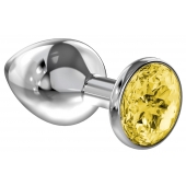 Большая серебристая анальная пробка Diamond Yellow Sparkle Large с жёлтым кристаллом - 8 см. - Lola Games - купить с доставкой в Армавире