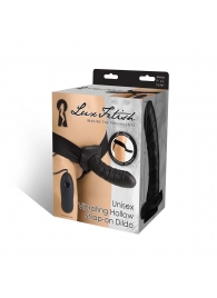 Чёрный полый страпон с вибрацией Unisex Vibrating Hollow Strap-On - 14 см. - Lux Fetish - купить с доставкой в Армавире