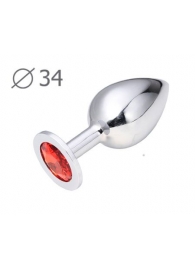Коническая серебристая анальная втулка с красным кристаллом - 8,2 см. - Anal Jewelry Plug - купить с доставкой в Армавире