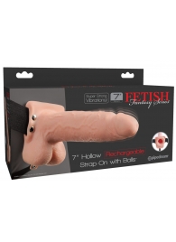 Телесный перезаряжаемый вибрострапон 7  Hollow Rechargeable Strap-on with Balls - 20,3 см. - Pipedream - купить с доставкой в Армавире