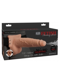 Телесный полый страпон с имитацией эякуляции 7.5  Hollow Squirting Strap-On with Balls Flesh - 21,6 см. - Pipedream - купить с доставкой в Армавире