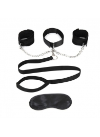 Чёрный ошейник с наручниками и поводком Collar Cuffs   Leash Set - Lux Fetish - купить с доставкой в Армавире