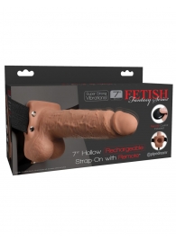 Кофейный перезаряжаемый вибрострапон 7  Hollow Rechargeable Strap-on with Balls - 20,3 см. - Pipedream - купить с доставкой в Армавире