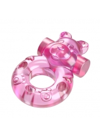 Розовое эрекционное виброкольцо на пенис Pink Bear - Baile - в Армавире купить с доставкой
