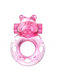Розовое эрекционное виброкольцо на пенис Pink Bear - Baile - в Армавире купить с доставкой
