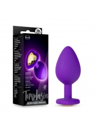Фиолетовая анальная пробка Bling Plug Medium с золотистым стразом - 8,3 см. - Blush Novelties - купить с доставкой в Армавире