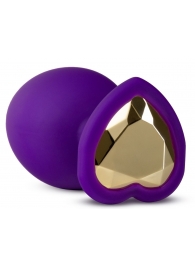 Фиолетовая анальная пробка Bling Plug Large с золотистым стразом - 9,5 см. - Blush Novelties - купить с доставкой в Армавире
