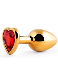 Золотистая анальная пробка с красным стразом-сердечком - 8 см. - Anal Jewelry Plug - купить с доставкой в Армавире