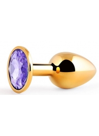 Золотистая анальная пробка с фиолетовым стразом - 7,2 см. - Anal Jewelry Plug - купить с доставкой в Армавире