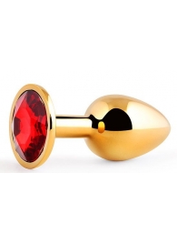 Золотистая анальная пробка с красным стразом - 7,2 см. - Anal Jewelry Plug - купить с доставкой в Армавире