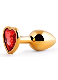 Золотистая анальная пробка с красным стразом-сердечком - 7 см. - Anal Jewelry Plug - купить с доставкой в Армавире