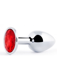 Серебристая анальная пробка с красным стразом - 7,2 см. - Anal Jewelry Plug - купить с доставкой в Армавире