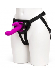 Лиловый страпон Rechargeable Vibrating Strap-On Harness Set - 17,6 см. - Happy Rabbit - купить с доставкой в Армавире