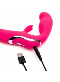Ярко-розовый безремневой страпон Rechargeable Vibrating Strapless Strap-On - Happy Rabbit - купить с доставкой в Армавире