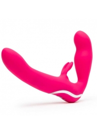 Ярко-розовый безремневой страпон Rechargeable Vibrating Strapless Strap-On - Happy Rabbit - купить с доставкой в Армавире