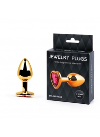 Золотистая анальная пробка с малиновым кристаллом-сердечком - 7 см. - Anal Jewelry Plug - купить с доставкой в Армавире