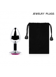 Серебристая анальная пробка с малиновым кристаллом - 7,2 см. - Anal Jewelry Plug - купить с доставкой в Армавире